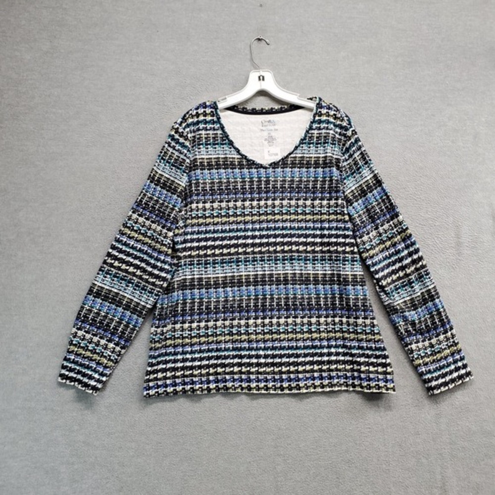 Croft & Barrow Women Top 2XL Blue Striped Classic Tee‎ Shirt V Neck
